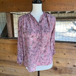 Size 13-14 Zara Girls Lilac Pink Long Sleeve Floral Print Girls Shirt Blouse